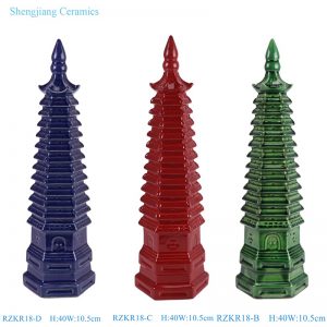 RZKR18-B-C-D Antique solid color Blue Green Red Ceramic Pagoda Statues Sculpture
