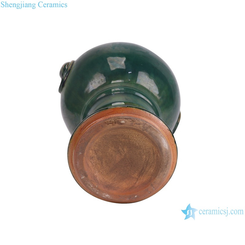RZKR56 Dark Green Glazed Irregular shape Lion's ear Ceramic Pot Crack design Porcelain Jars--bottom view