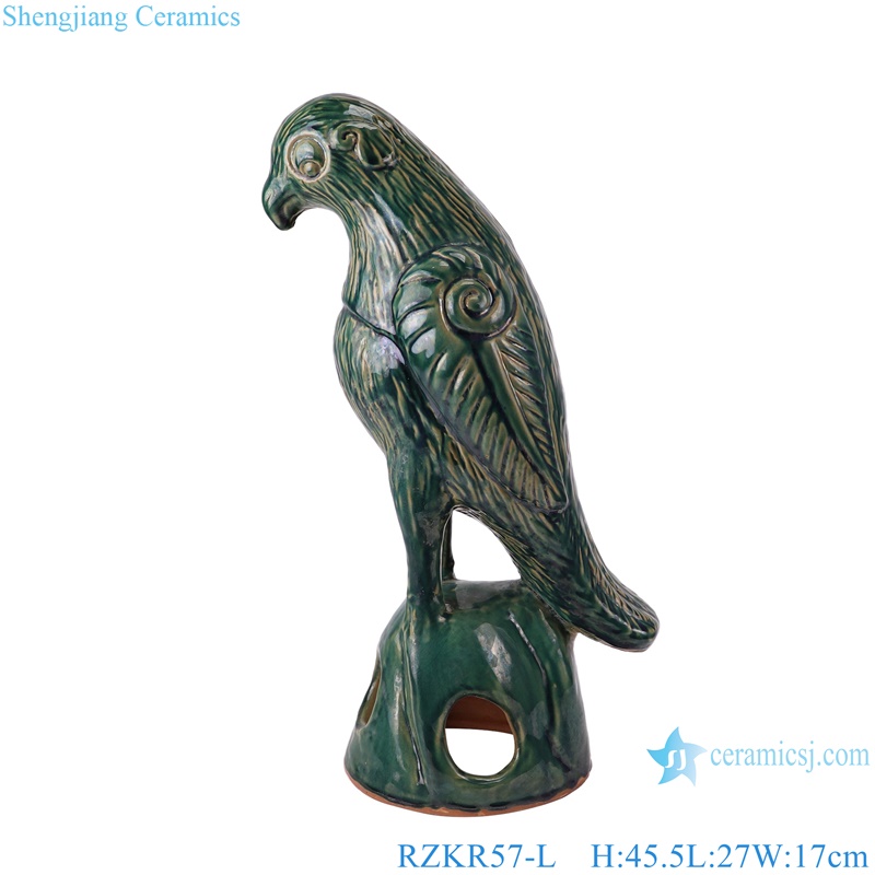 RZKR57-L-S Dark Green color Home decoration Statues Animal hawk eagle Ceramic sculpture --L size
