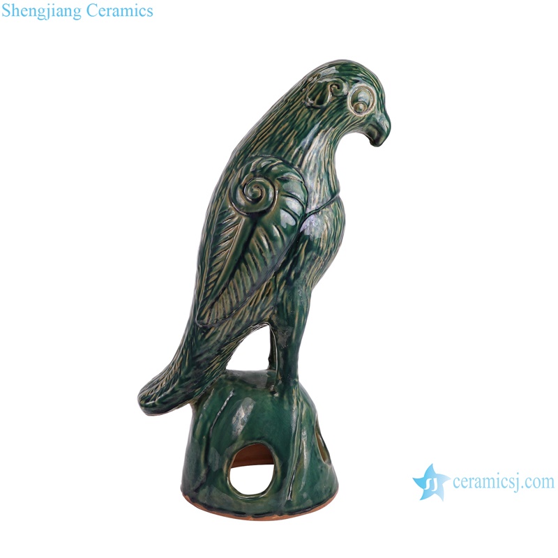 RZKR57-L-S Dark Green color Home decoration Statues Animal hawk eagle Ceramic sculpture --Side view