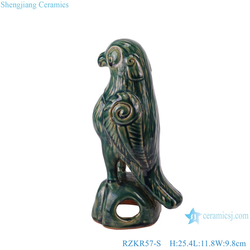 RZKR57-L-S Dark Green color Home decoration Statues Animal hawk eagle Ceramic sculpture --S size