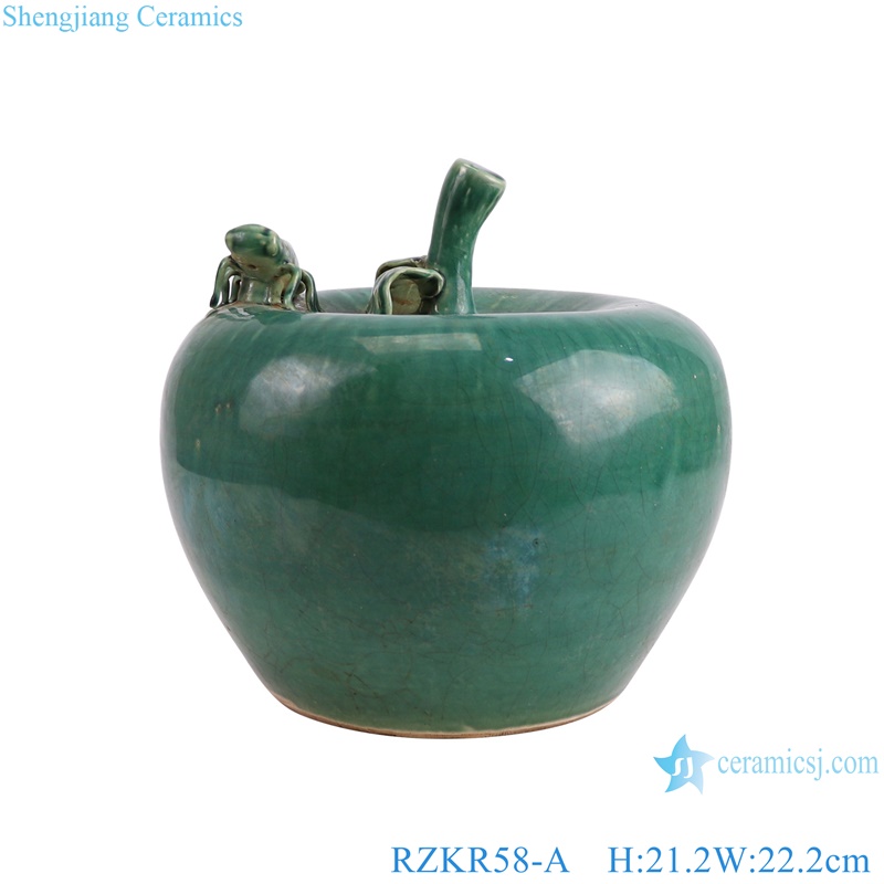 RZKR58-A Home Decoration Dark Green Glazed Apple Shape Ceramic sculpture Statues 