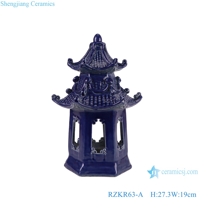 RZKR63-A Ceramic Pagoda Statues Dark Blue and white color Flower Pattern -- blue color