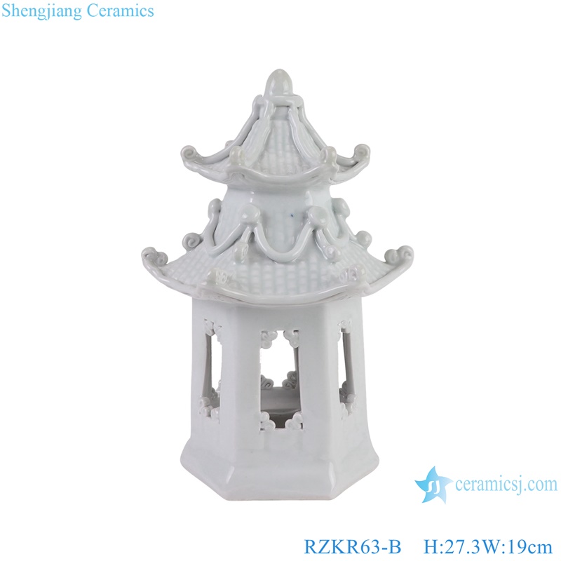RZKR63-B Ceramic Pagoda Statues Dark Blue and white color Flower Pattern -- white color