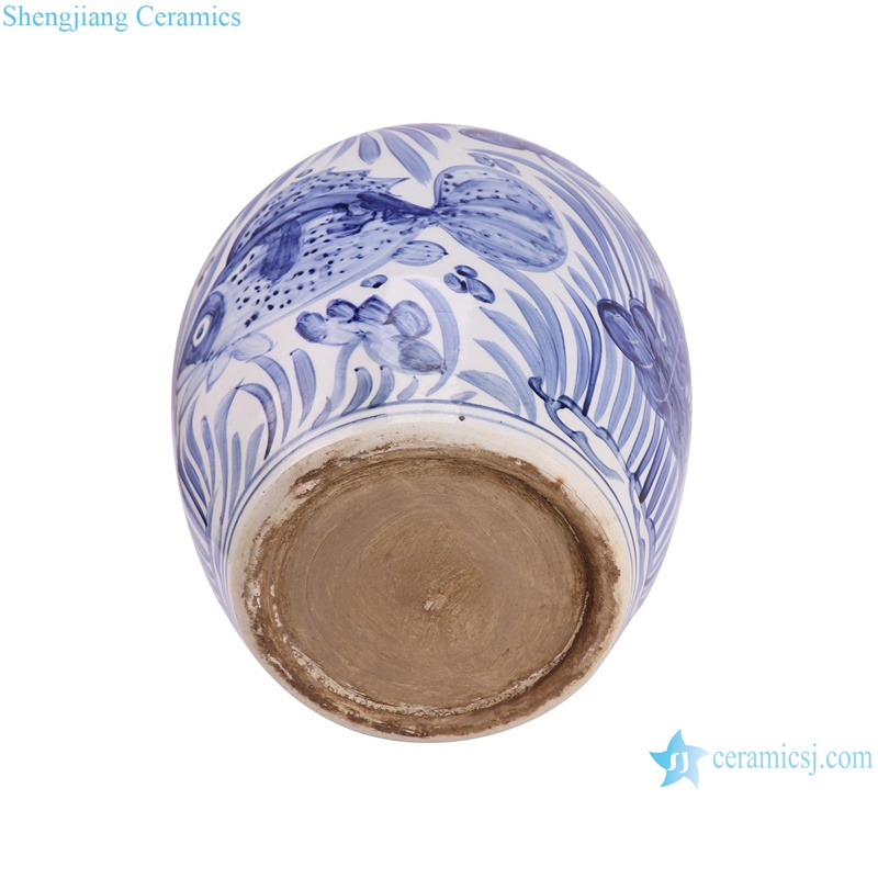 RZPI87-A Antique Blue and white Gourd Ceramic Ceramic Flower pot Vase with fish and algae pattern-- bottom view