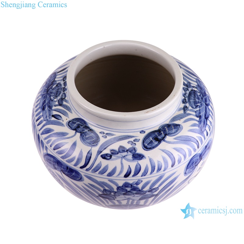 RZPI88-A Antique Porcelain Blue and white Belly shape fish and algae pattern Ceramic Flower pot--vertical view