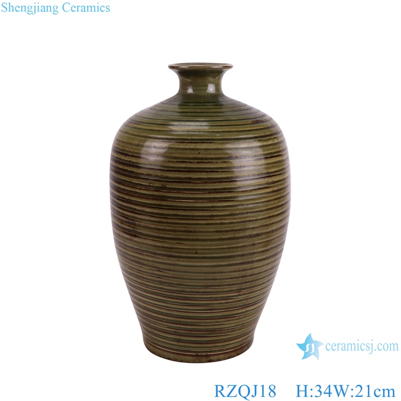 RZQJ18 Jingdezhen Antique Kiln change carving stripe Rust glazed Porcelain flower Vase