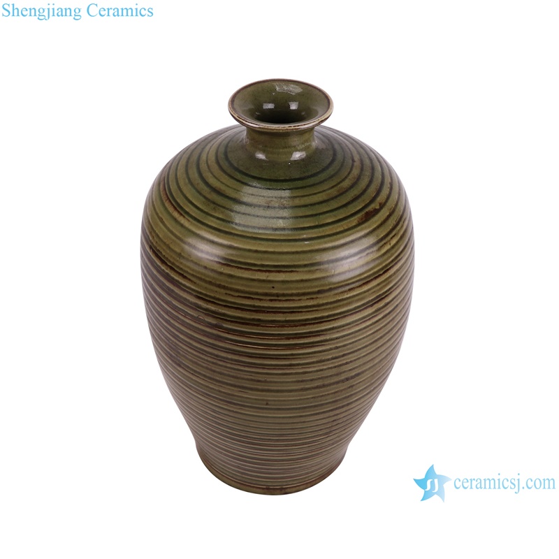 RZQJ18 Jingdezhen Antique Kiln change carving stripe Rust glazed Porcelain flower Vase -- vertical view
