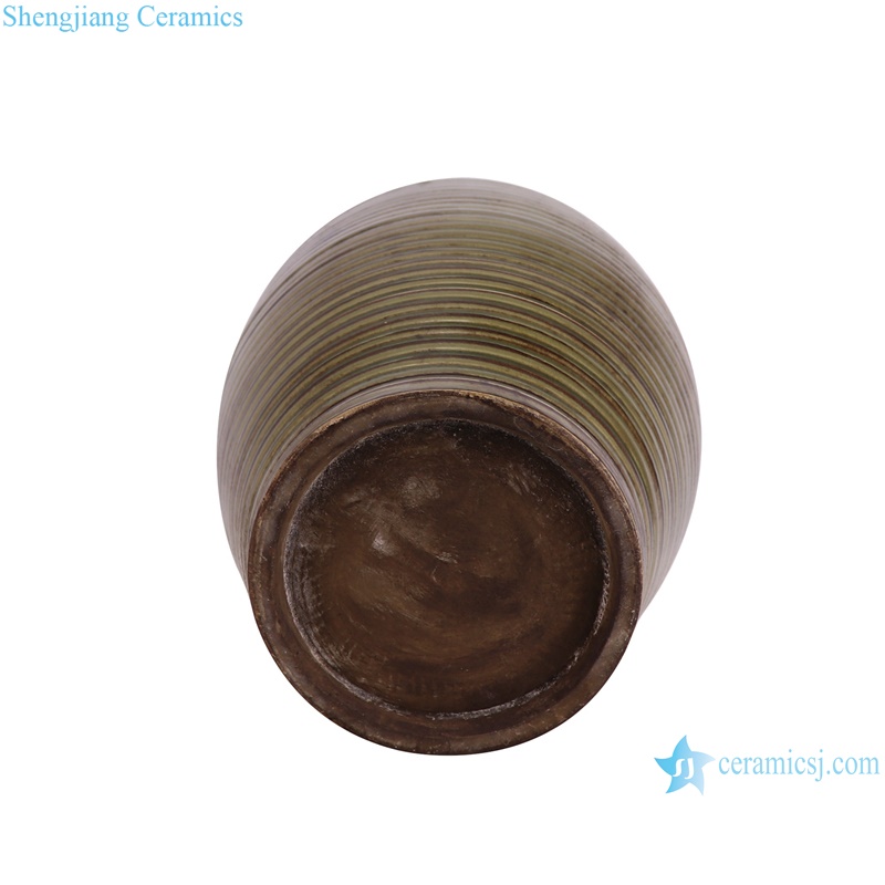 RZQJ18 Jingdezhen Antique Kiln change carving stripe Rust glazed Porcelain flower Vase -- bottom view