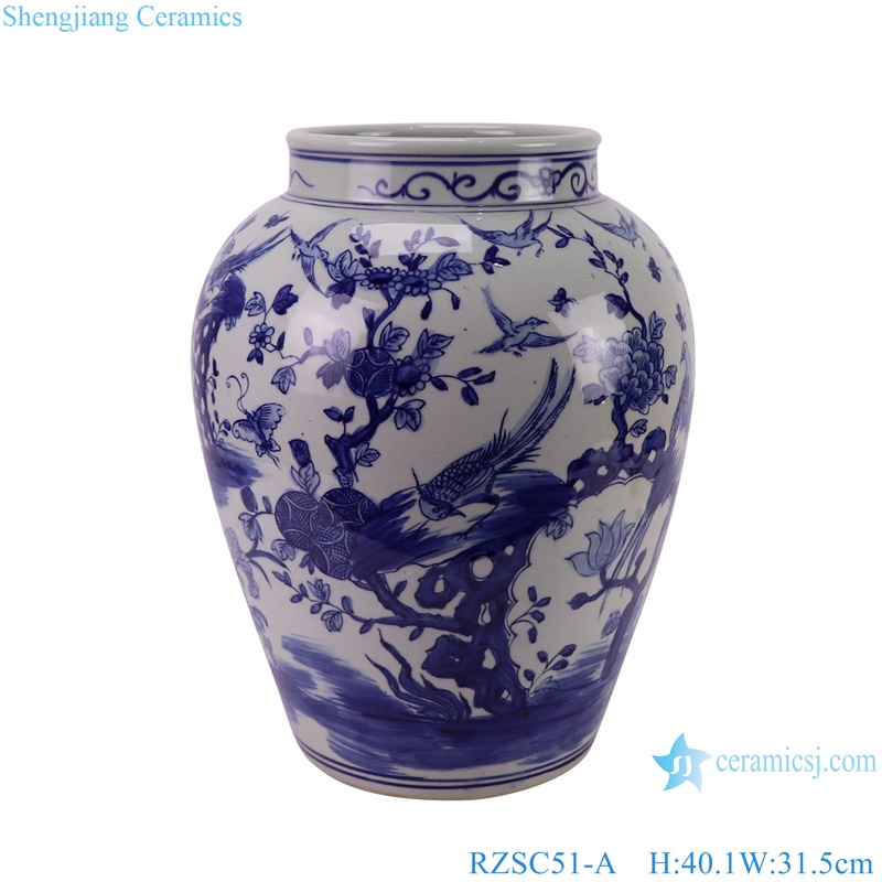 RZSC51-A hand painted blue and white flower and birds pattern ceramic big tank