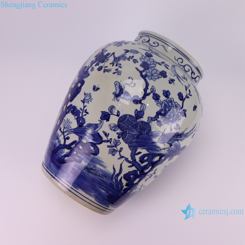 RZSC51-A hand painted blue and white flower and birds pattern ceramic big tank