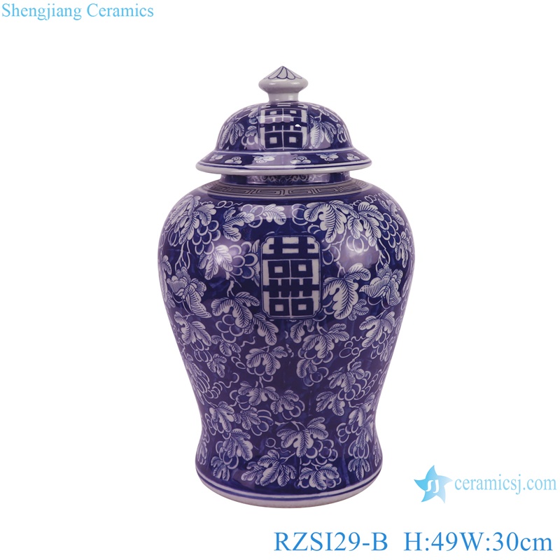 RZSI29-B Dark Blue Grape Leaf Patterns Happiness letter Porcelain Jars Ceramic Pot 