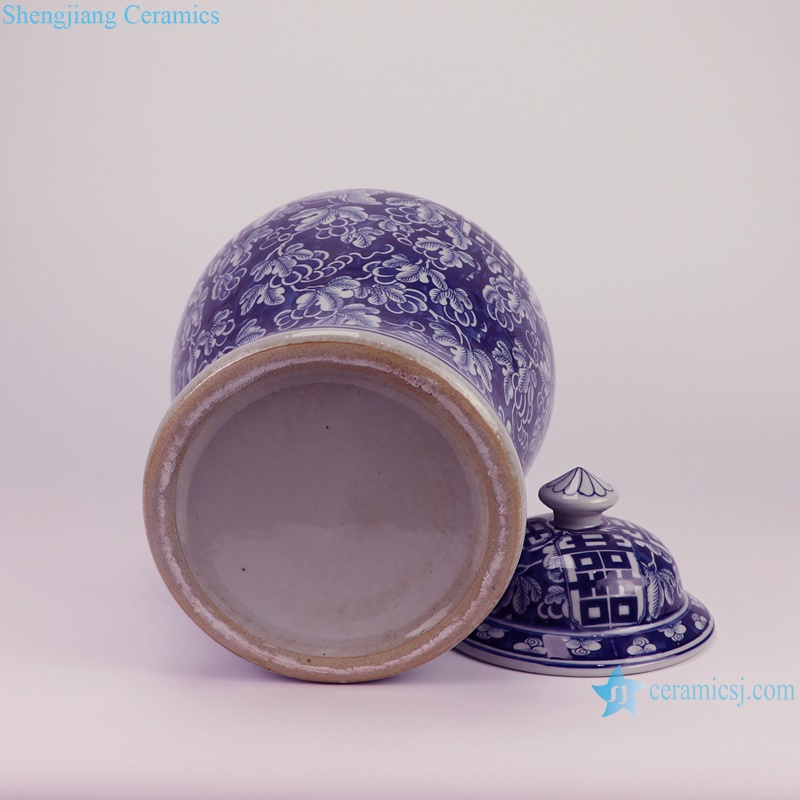 RZSI29-B Dark Blue Grape Leaf Patterns Happiness letter Porcelain Jars Ceramic Pot --bottom view