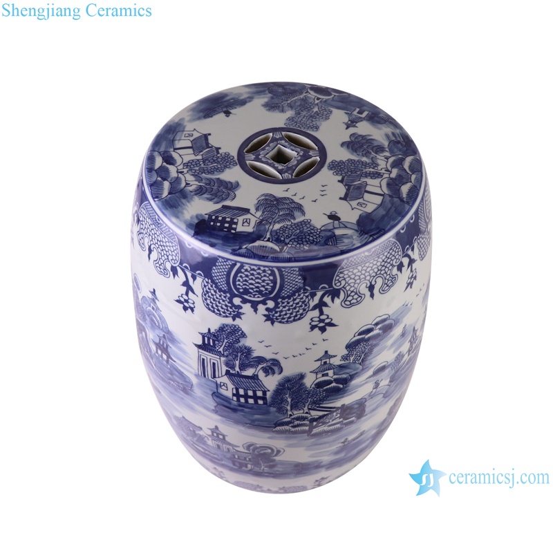 RZSI39-F hand painted blue and white landscape pattern ceramic garden stool