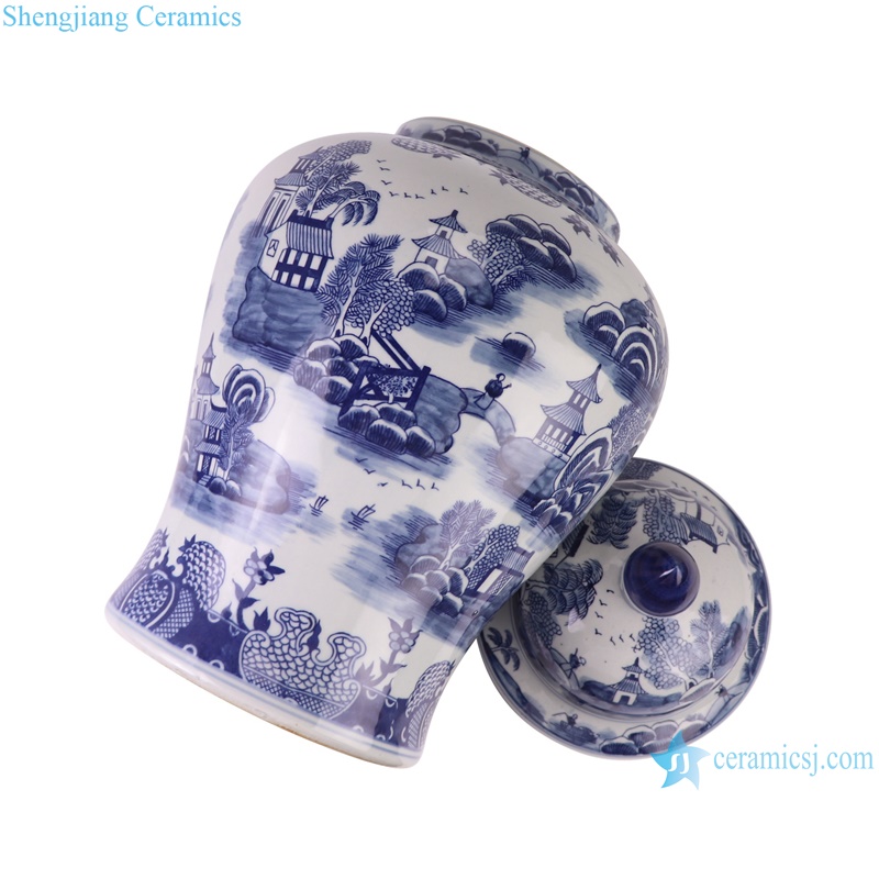 RZSI47-A high quality hand painted blue and white landscape pattern ceramic porcelain jar