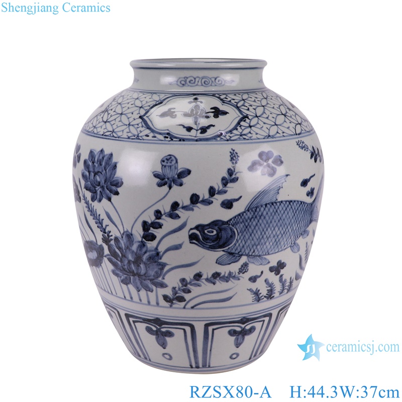RZSX80-A Blue and White Porcelain Fish Lines and patterns Ceramic Flower Vase