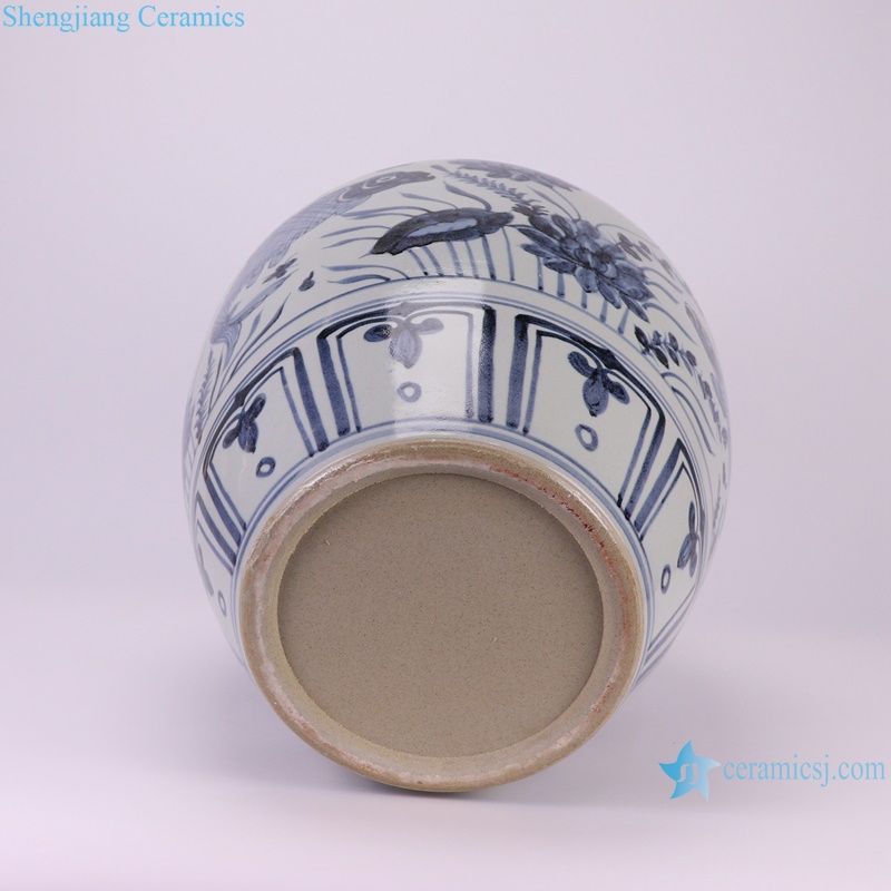 RZSX80-A Blue and White Porcelain Fish Lines and patterns Ceramic Flower Vase-- bottom view