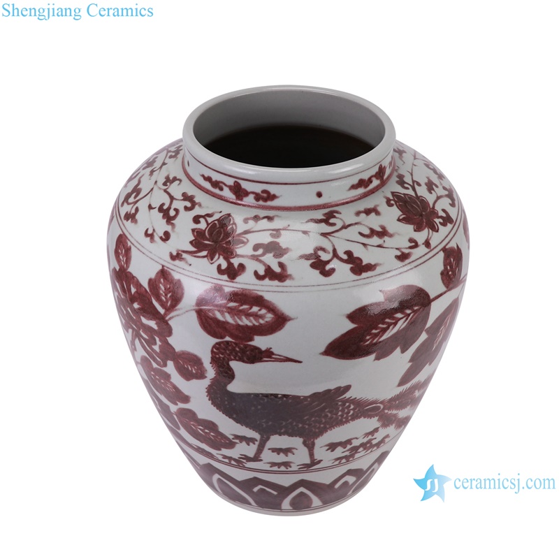 RZSX80-B Jingdezhen Handcraft Underglazed red Phoenix Flowers and Birds Ceramic Flower Vase--vertical view