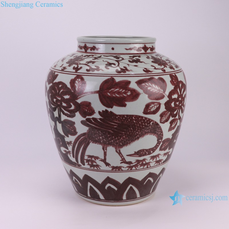 RZSX80-B Jingdezhen Handcraft Underglazed red Phoenix Flowers and Birds Ceramic Flower Vase--side view