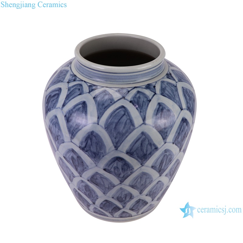 RZSX80-C Lotus Flower petal pattern Blue and White Porcelain Flower Vase Ceramic Pot--vertical view
