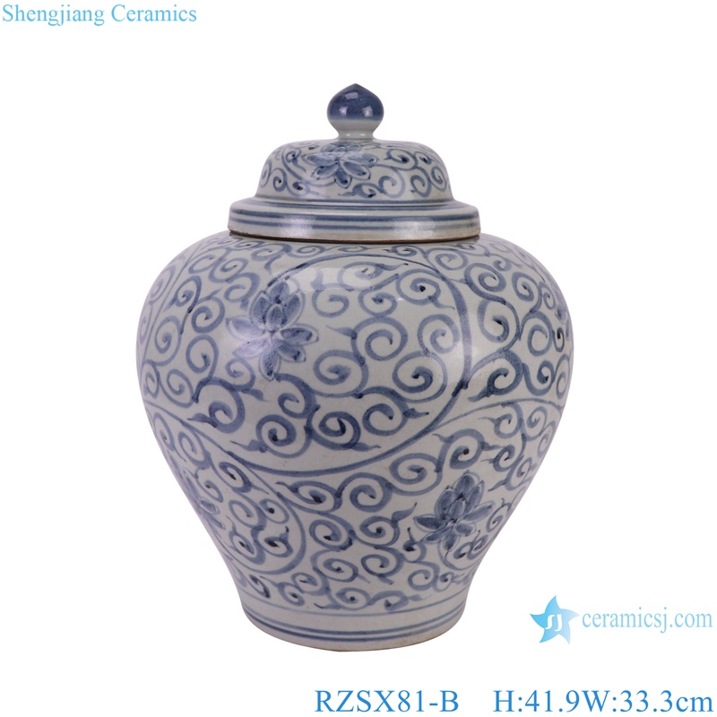 RZSX81-B Antique Design Twisted flower Pattern Blue and white Ceramic Pot Porcelain Gingers Jars