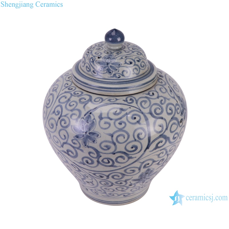 RZSX81-B Antique Design Twisted flower Pattern Blue and white Ceramic Pot Porcelain Gingers Jars--vertical view