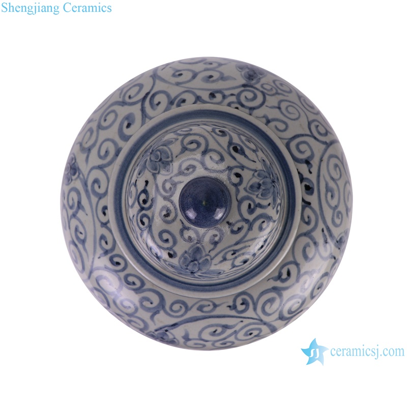 RZSX81-B Antique Design Twisted flower Pattern Ceramic Pot Porcelain Gingers Jars--top view