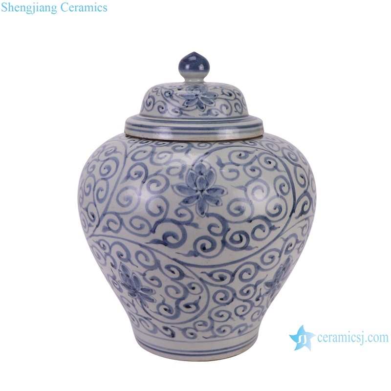 RZSX81-B Antique Design Twisted flower Pattern Ceramic Pot Porcelain Gingers Jars--side view