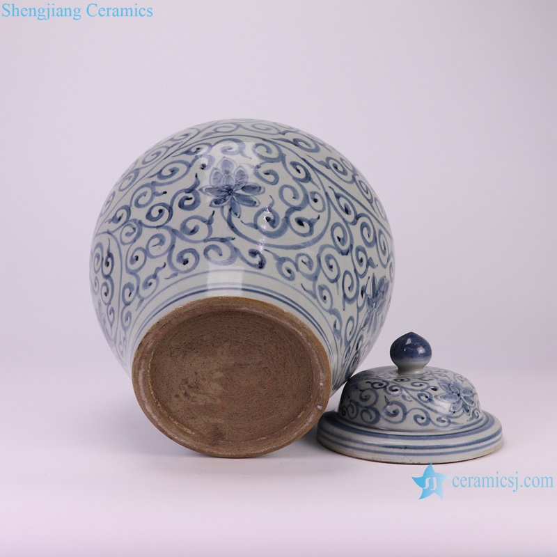 RZSX81-B Antique Design Twisted flower Pattern Ceramic Pot Porcelain Gingers Jars--bottom view