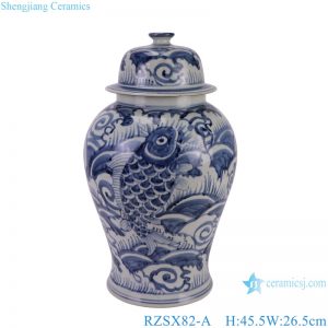 RZSX82-A Antique Surface Seawater and Fish Pattern Ceramic General Pot Porcelain Lid jars