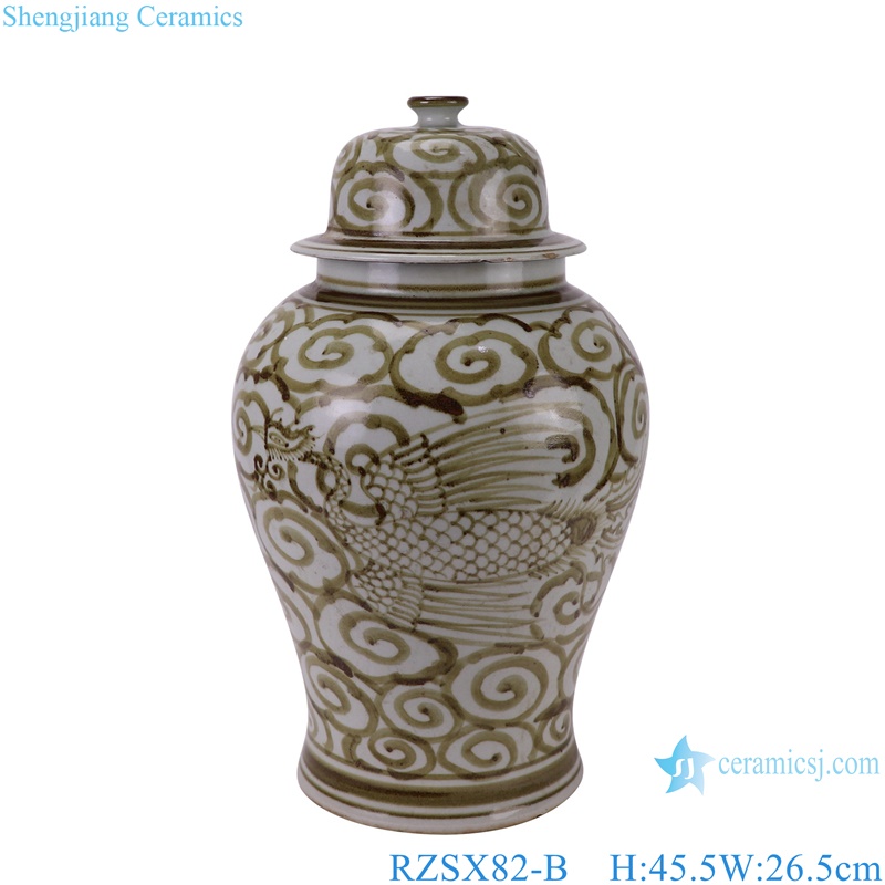 RZSX82-B Underglaze Hongwu red Crane pattern Ceramic General Pot Porcelain jars Jingdezhe handcraft