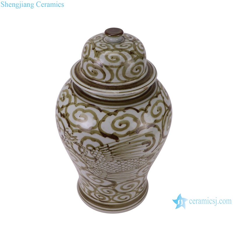 RZSX82-B Underglaze Hongwu red Crane pattern Ceramic General Pot Porcelain jars Jingdezhe handcraft-vertical view