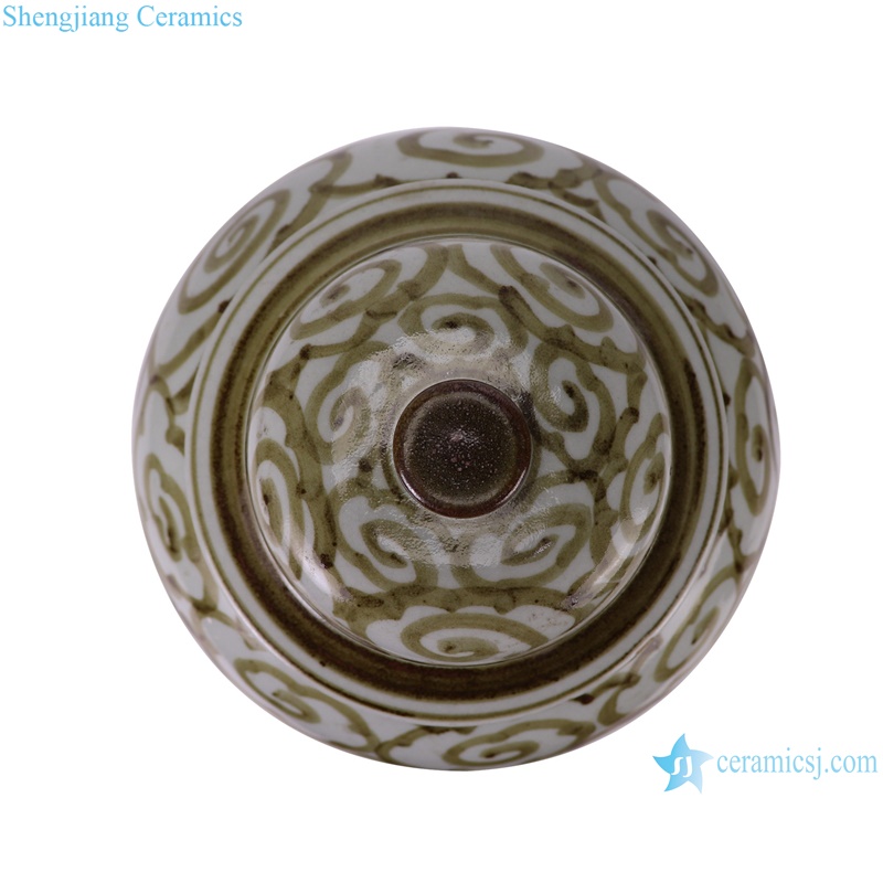 RZSX82-B Underglaze Hongwu red Crane pattern Ceramic General Pot Porcelain jars Jingdezhe handcraft-top view