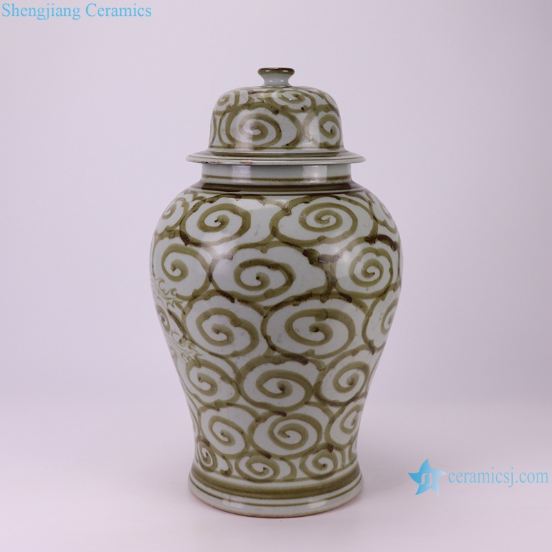 RZSX82-B Underglaze Hongwu red Crane pattern Ceramic General Pot Porcelain jars Jingdezhe handcraft-side view