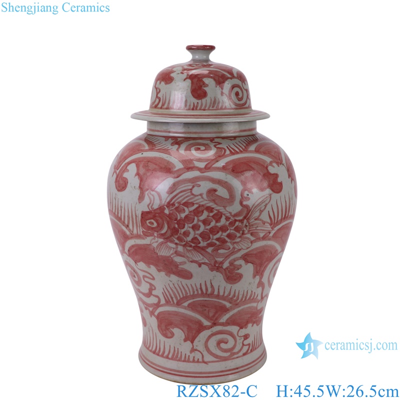 RZSX82-C Jingdezhen Antique Seawater and Fish Pattern Under glazed Red Porcelain jars