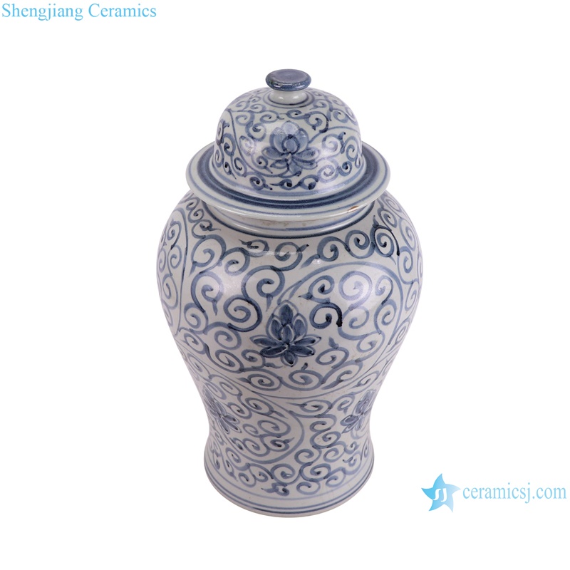 RZSX83-D Jingdezhen Hand panited Blue and White Twisted Flower Pattern Ceramic Pot Porcelain jars--vertical view