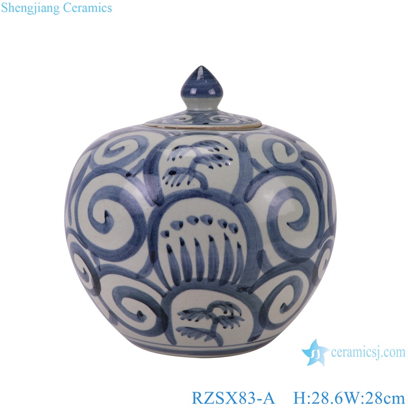 RZSX83-A Ceramic Watermelon shape Ceramic Pot Porcelain Jars with Simple Landscape Pattern 