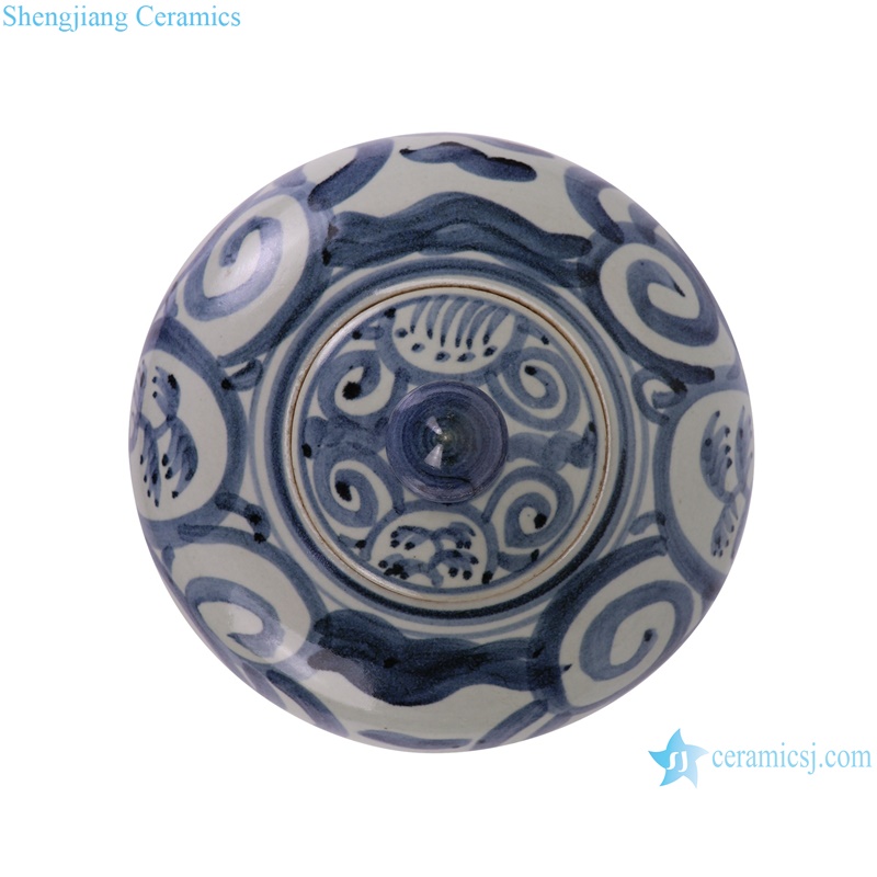 RZSX83-A Ceramic Watermelon shape Ceramic Pot Porcelain Jars with Simple Landscape Pattern--top view