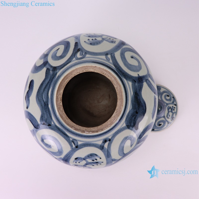 RZSX83-A Ceramic Watermelon shape Ceramic Pot Porcelain Jars with Simple Landscape Pattern
