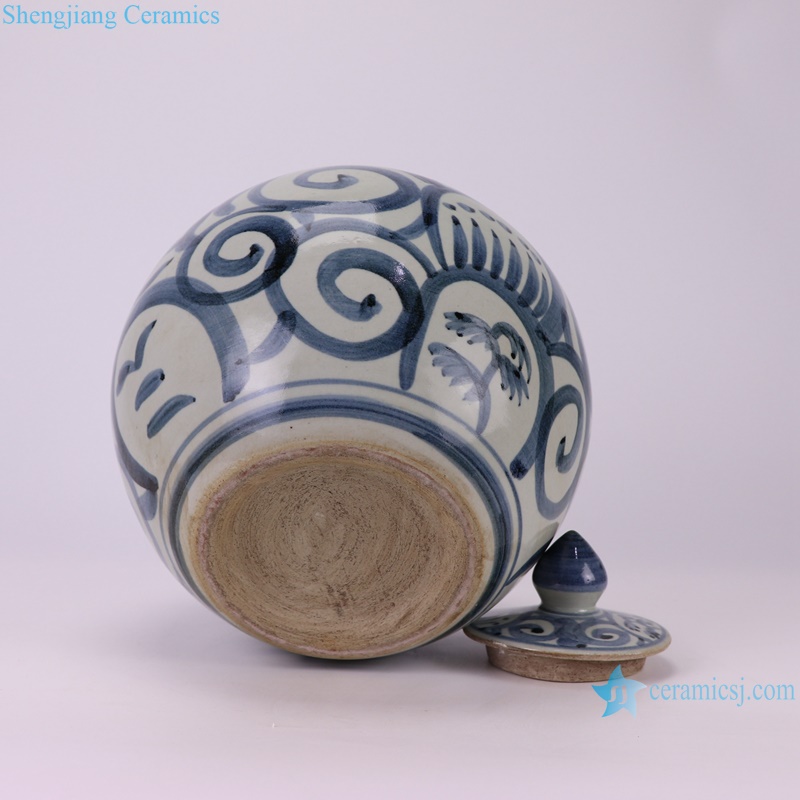 RZSX83-A Ceramic Watermelon shape Ceramic Pot Porcelain Jars with Simple Landscape Pattern--bottom view