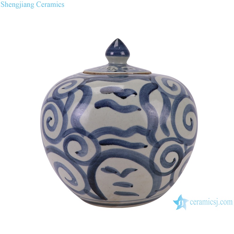 RZSX83-A Ceramic Watermelon shape Ceramic Pot Porcelain Jars with Simple Landscape Pattern--side view