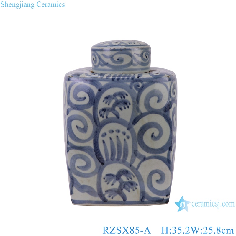 RZSX85-A Simple Landscape Pattern Jingdezhen porcelain Square shape Ceramic Tea Canisters Pot 