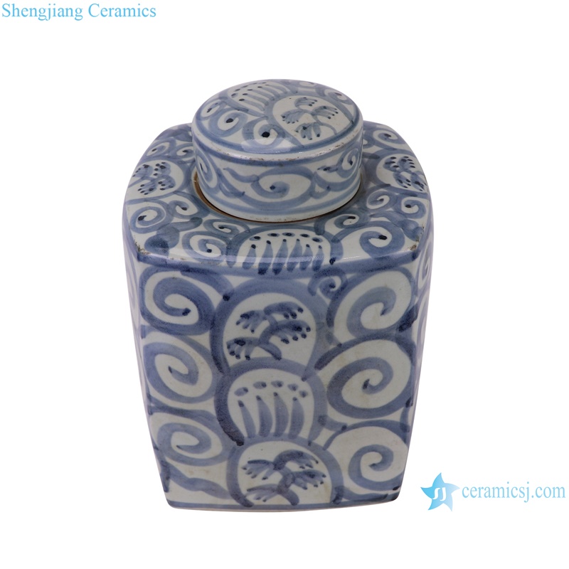 RZSX85-A Simple Landscape Pattern Jingdezhen porcelain Square shape Ceramic Tea Canisters Pot--vertical view