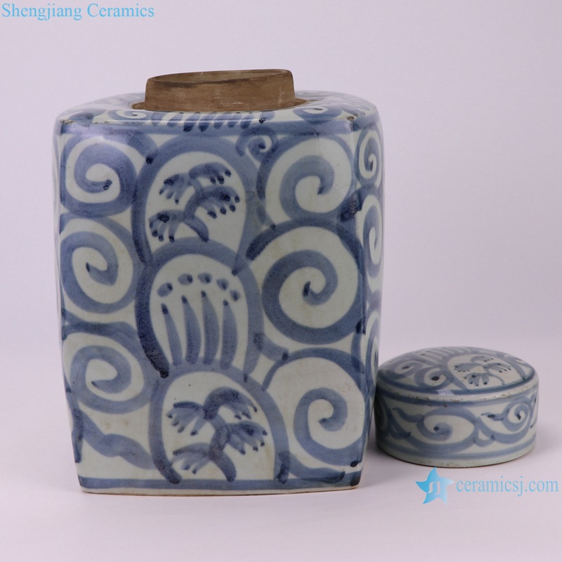 RZSX85-A Simple Landscape Pattern Jingdezhen porcelain Square shape Ceramic Tea Canisters Pot