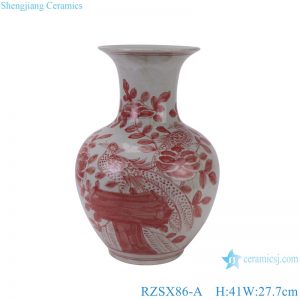 RZSX86-A Jingdezhen Antique Furnishings Underglazed red Flowers and Birds Ceramic Flower Vase