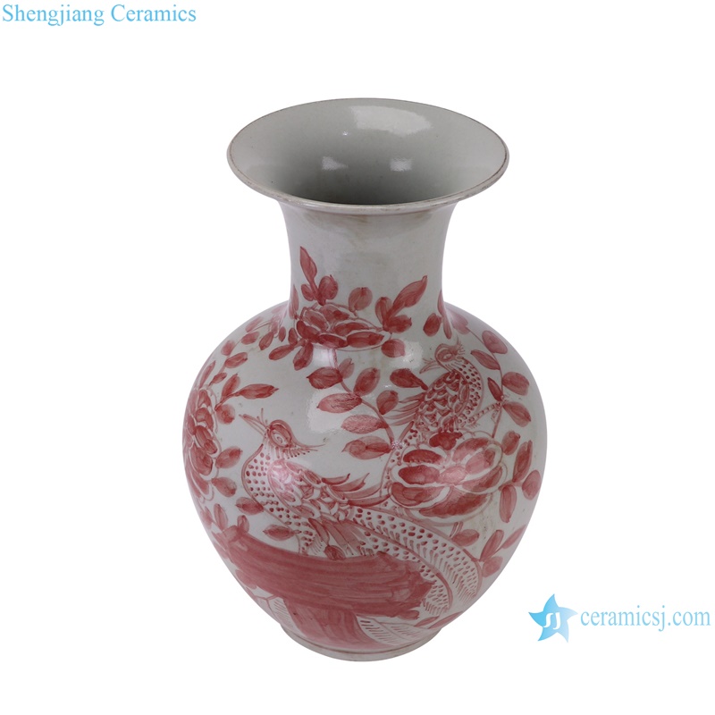 RZSX86-A Underglazed red Flowers and Birds Ceramic Flower Vase--vertical view