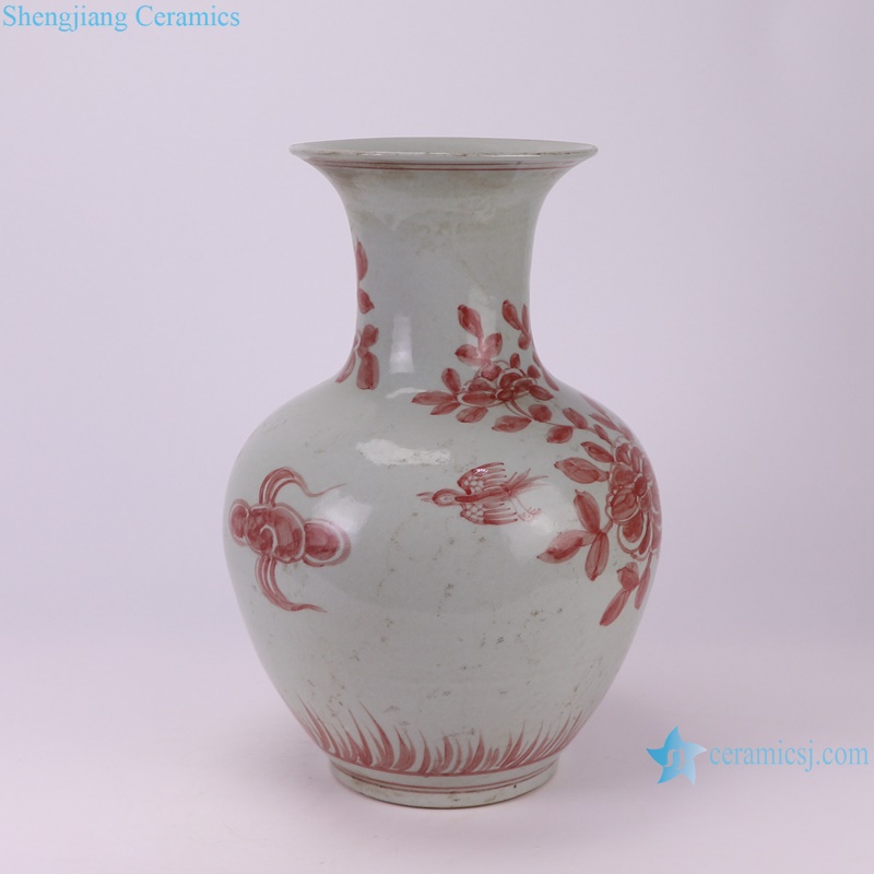 RZSX86-A Underglazed red Flowers and Birds decorative Ceramic Flower Vase--side view