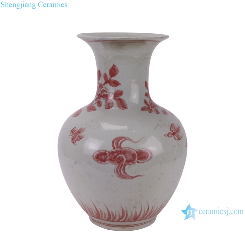 RZSX86-A Underglazed red Flowers and Birds decorative Ceramic Flower Vase--side view