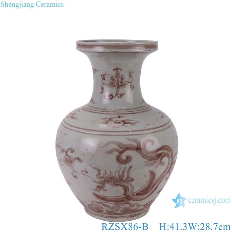 RZSX86-B Antique Underglazed Hong Wu red Dragon Pattern Decorative Ceramic Flower Vase