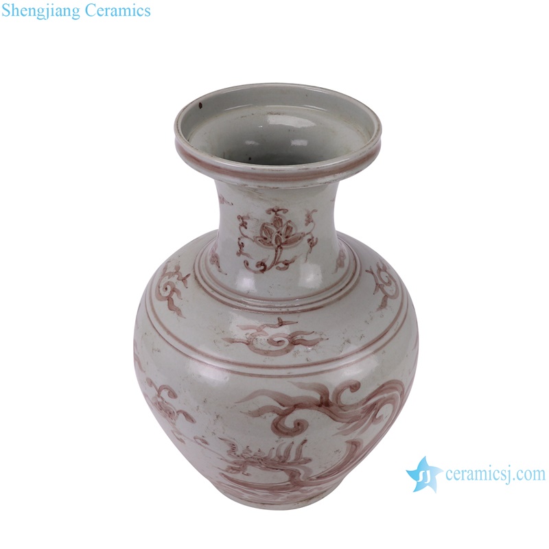 RZSX86-B Antique Underglazed Hong Wu red Dragon Pattern Decorative Ceramic Flower Vase--vertical view